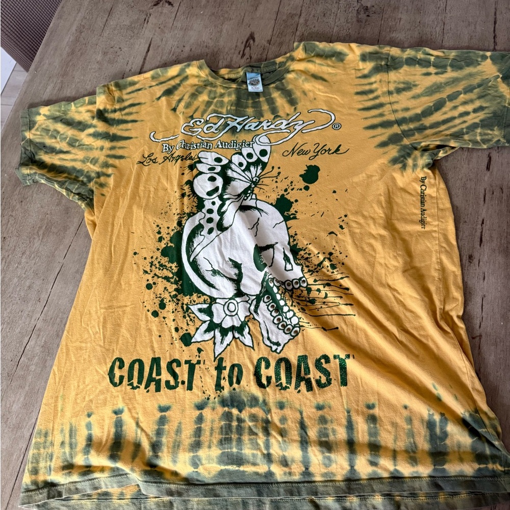 Ed Hardy Tie-Dye Tee in Yellow and Green